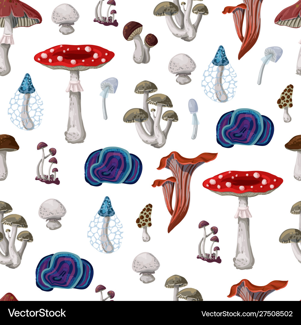 Seamless pattern with different mushrooms Seamless pattern with different mushrooms vector image