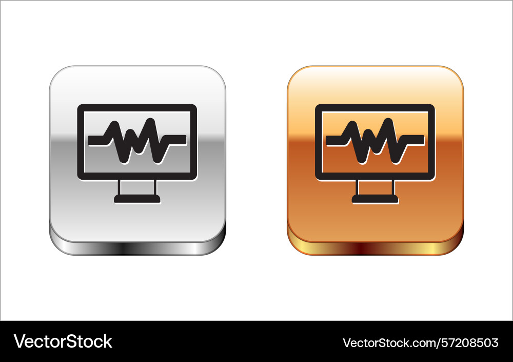 Black computer monitor with cardiogram icon Vector Image