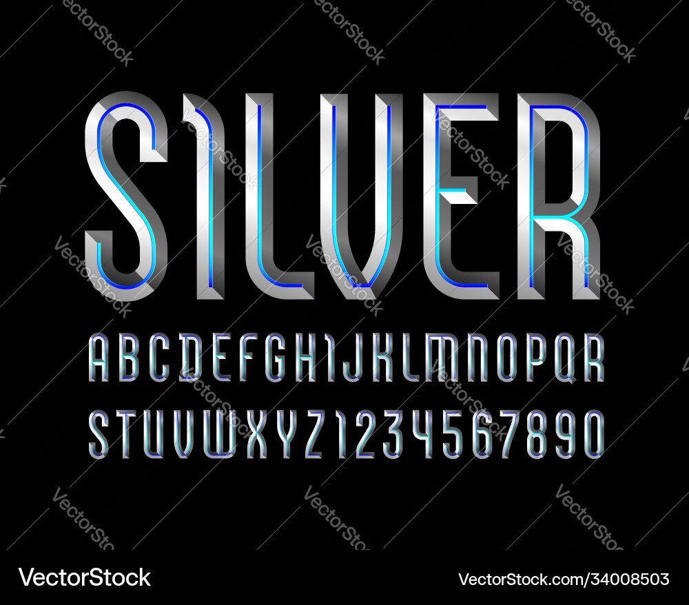 Chrome Block Font - Silver Metallic vector image