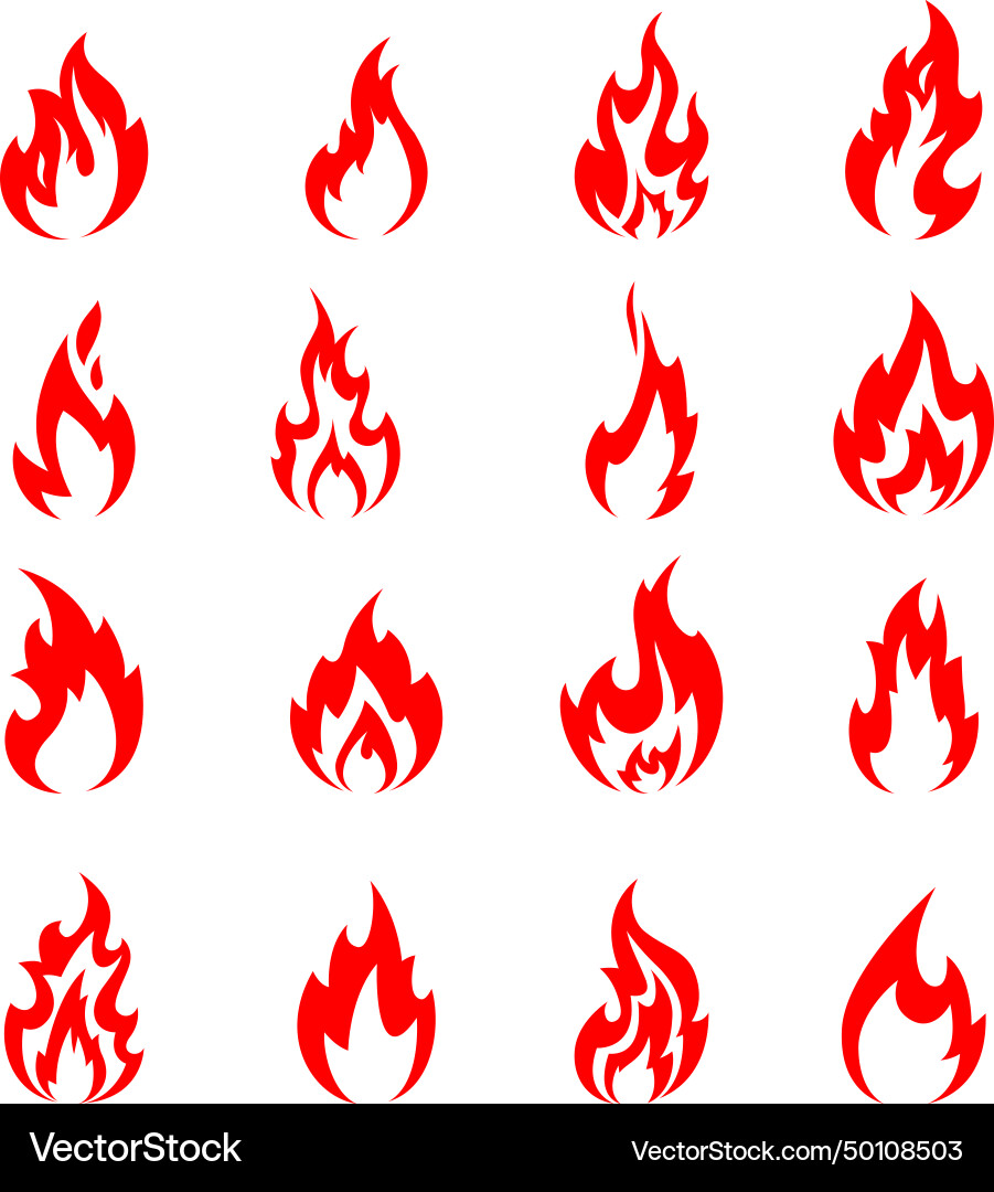 Fire icon set red color symbol or emblem Fire icon set red color symbol or emblem vector image