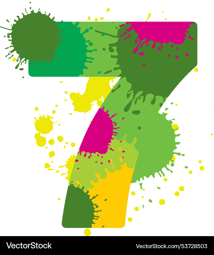 Seven number with grungy color splashes paint Seven number with grungy color splashes paint vector image