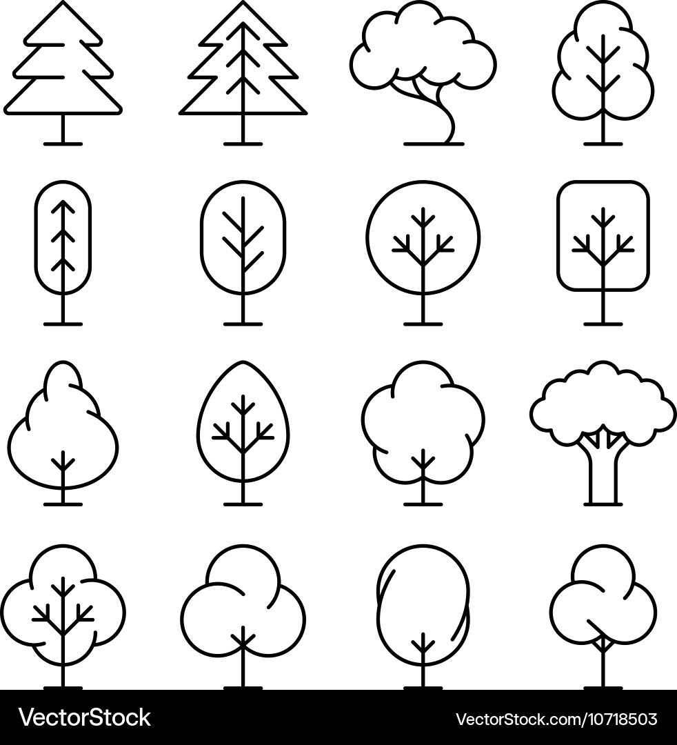 Tree thin line icons set Royalty Free Vector Image