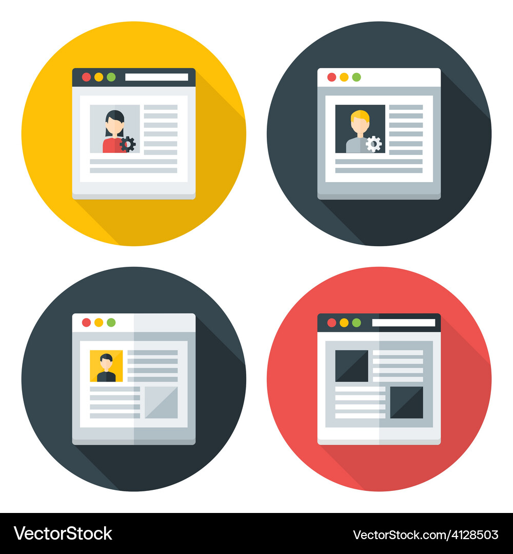 Web page flat circle icons set Vector Image