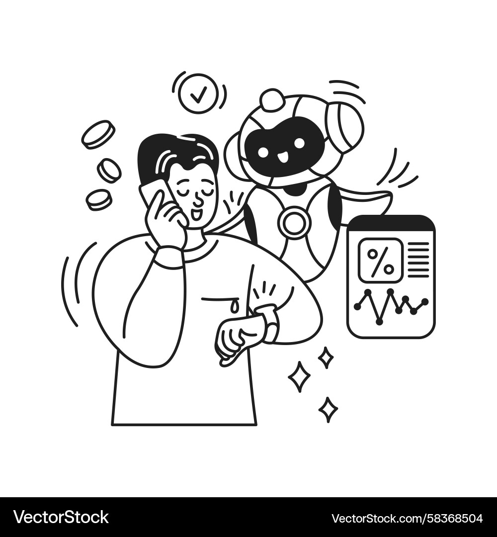 Man and AI Assistant - Workflow Communication Vector Image