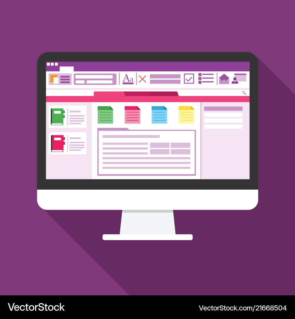 Note application software on computer screen flat vector image