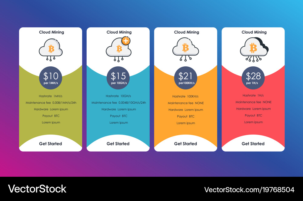 Set of offer tariffs for cryptocurrency mining Vector Image