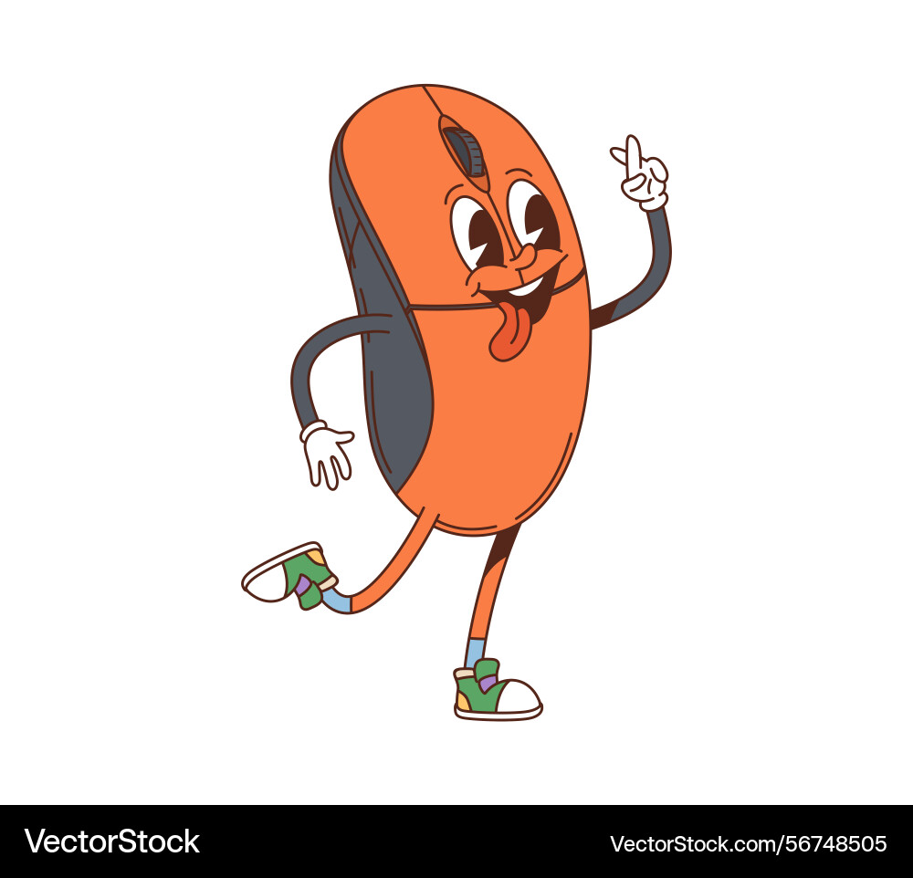Cartoon groovy computer mouse y2k retro character Cartoon groovy computer mouse y2k retro character vector image