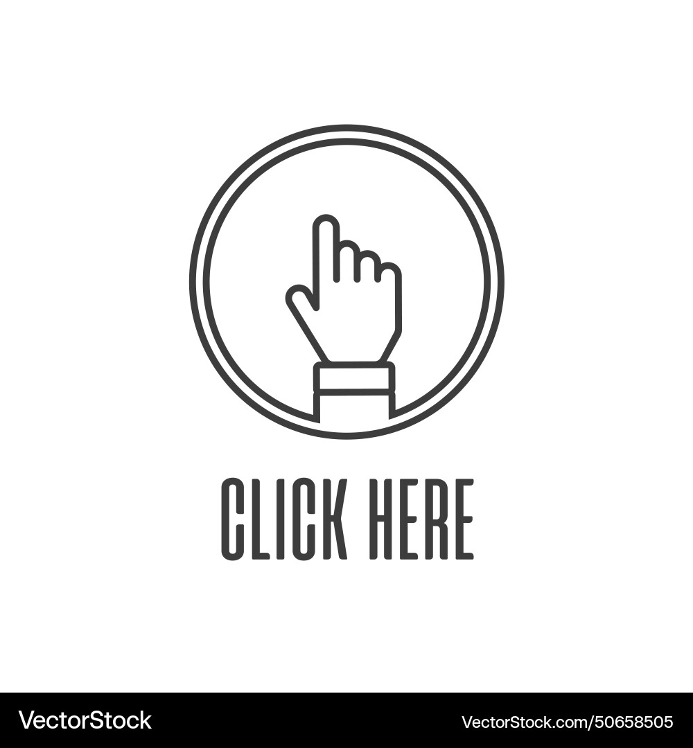 Click here the button hand sign with touching Click here the button hand sign with touching vector image