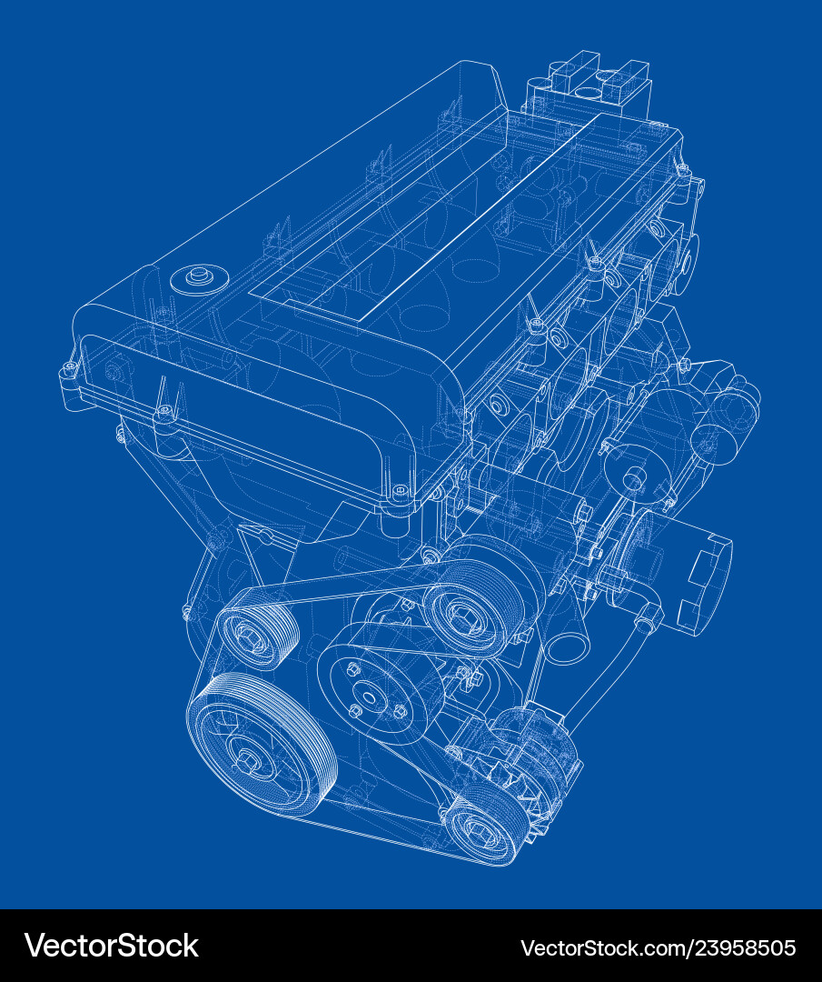 Engine sketch rendering of 3d vector image