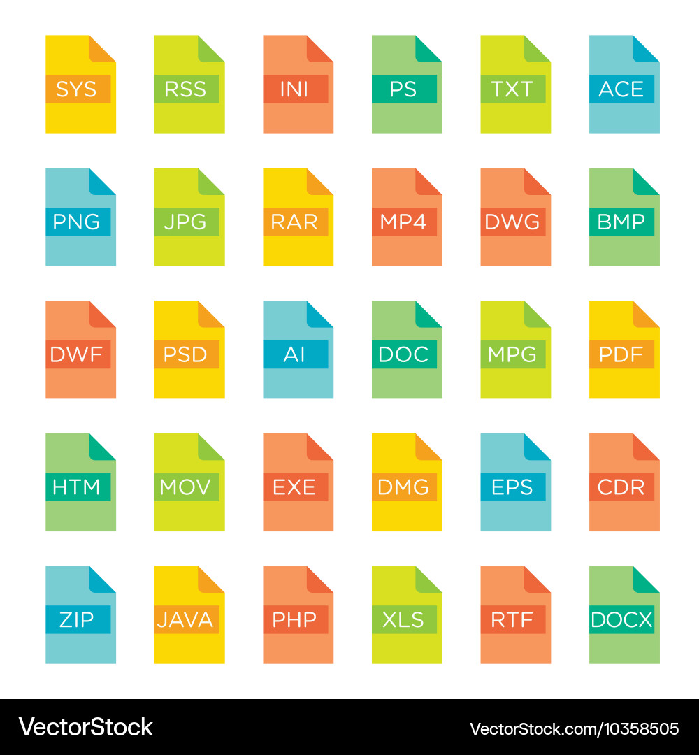Icon set of file extensions vector image