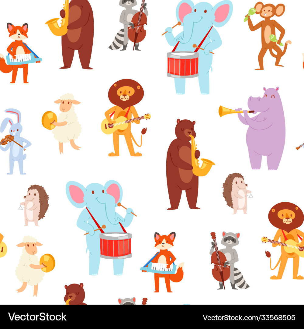 Musical animal wallpaper pattern seamless cute Musical animal wallpaper pattern seamless cute vector image