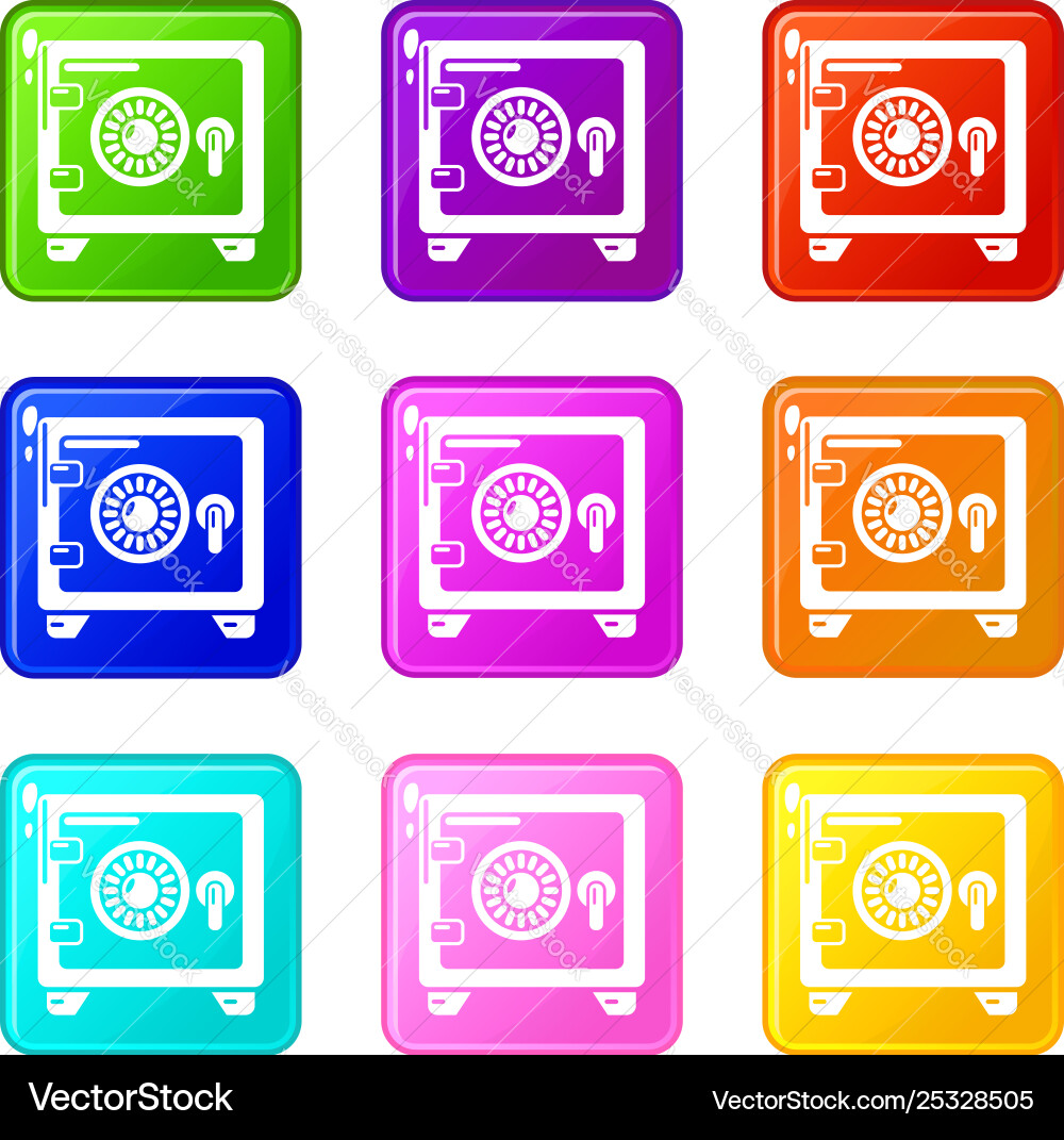 Safe icons set 9 color collection Safe icons set 9 color collection vector image