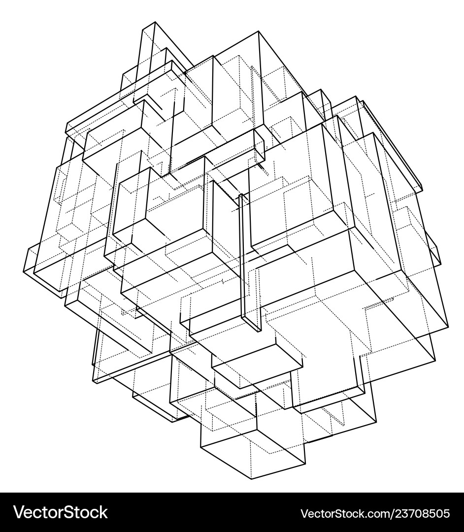 Wireframe Boxes - Minimalist Sketch vector image