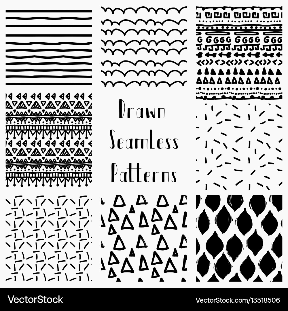 Abstract hand drawn black seamless patterns vector image