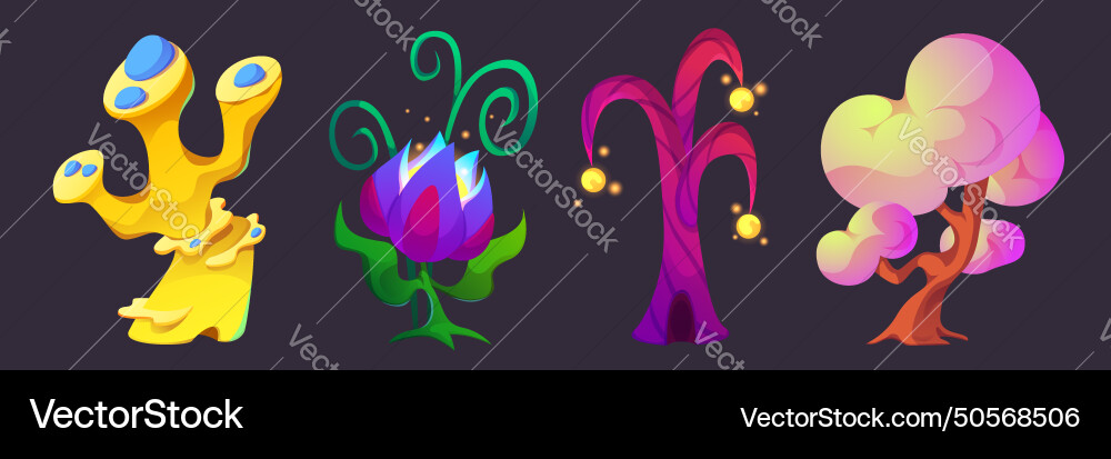 Fantasy alien plants for game ui design vector image