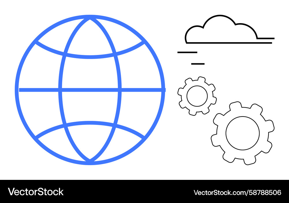 Global network with gears and cloud highlighting Vector Image