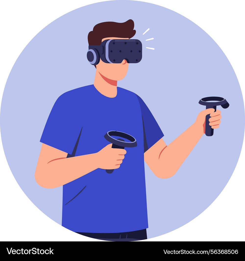 Man wearing virtual reality headset using Man wearing virtual reality headset using vector image