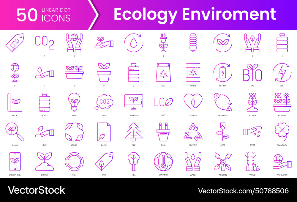 Set of ecology environment icons gradient style Set of ecology environment icons gradient style vector image