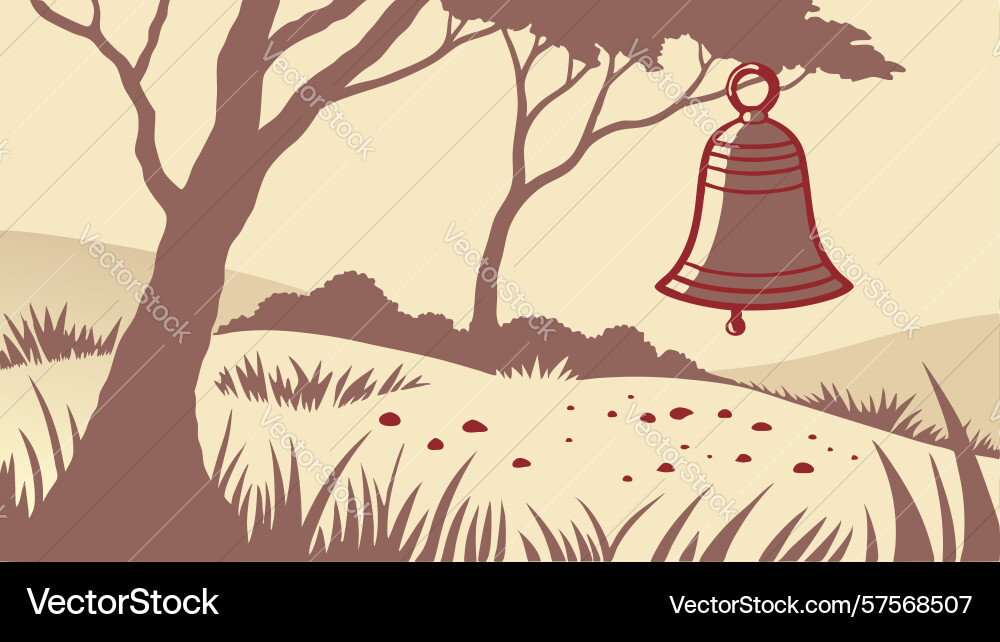 Bell on a path with distant forest design vector image