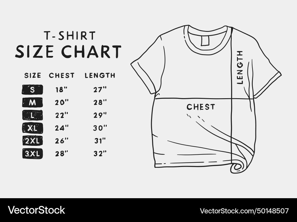 Black and white line drawing of a t-shirt size vector image