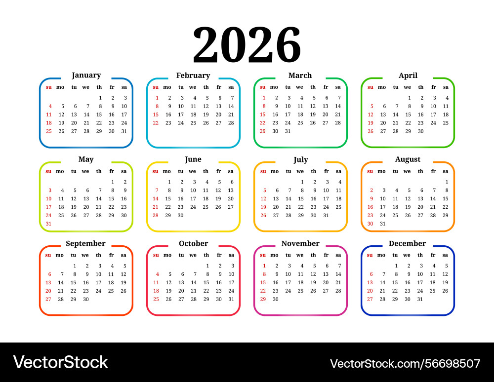 Calendar for 2026 isolated on a white background Vector Image