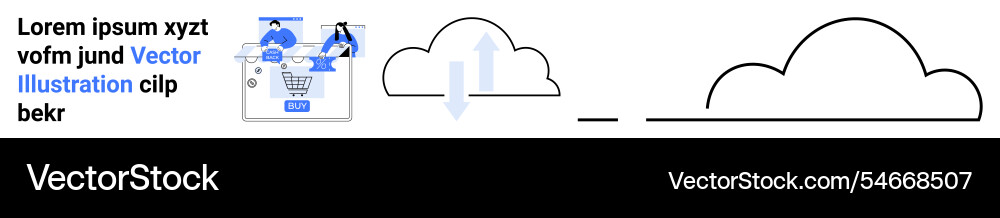 Cloud data transfer concept with people uploading Cloud data transfer concept with people uploading vector image