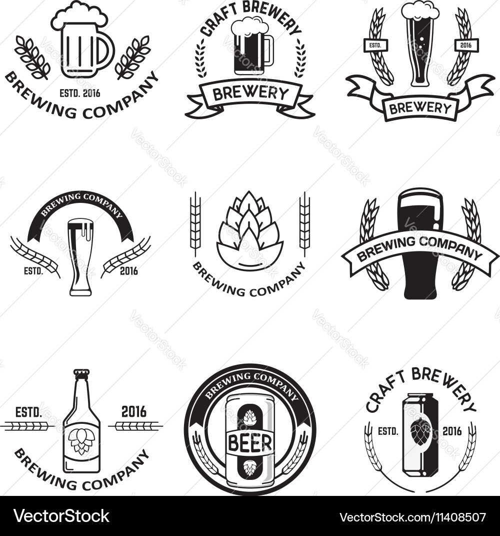 Set of beer labels in line style design elements vector image