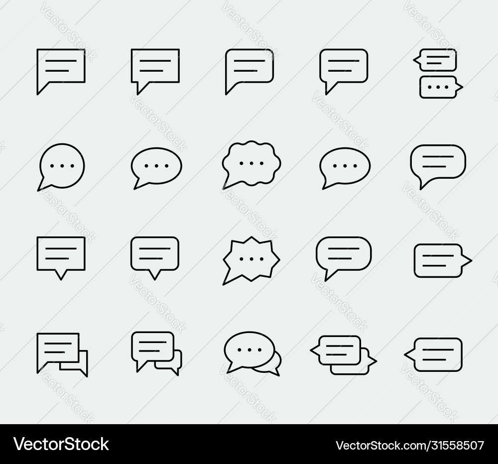 Speech bubbles icon set in thin line style Speech bubbles icon set in thin line style vector image