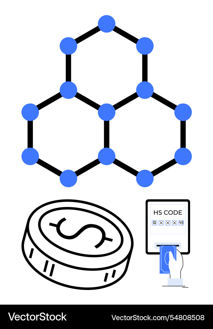 Blockchain network with hexagonal nodes digital Blockchain network with hexagonal nodes digital Vector Image