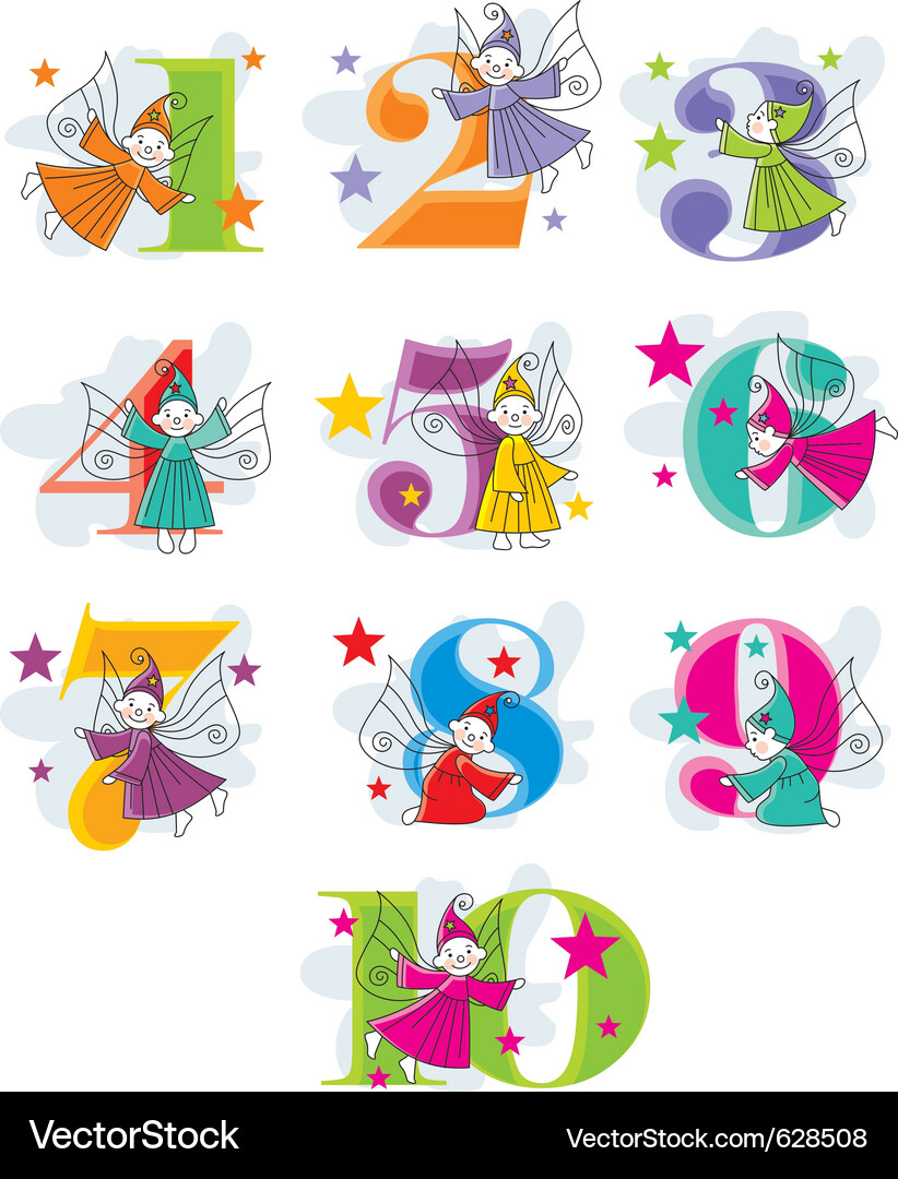 Cartoon Nummer Elves Set Vektorbild