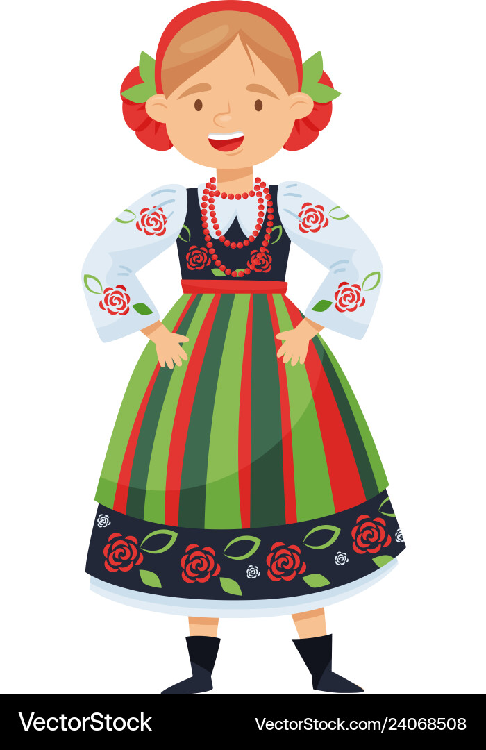 Cheerful girl in traditional polish folk dress vector image