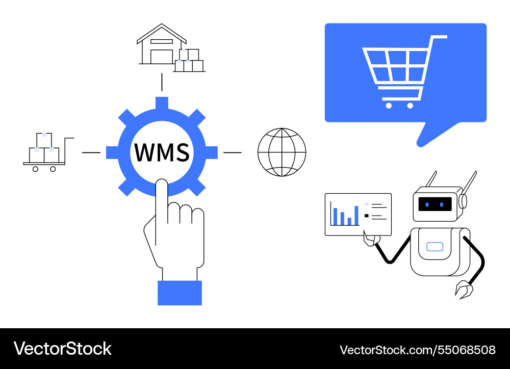 Efficient warehouse management system with robotic Efficient warehouse management system with robotic vector image