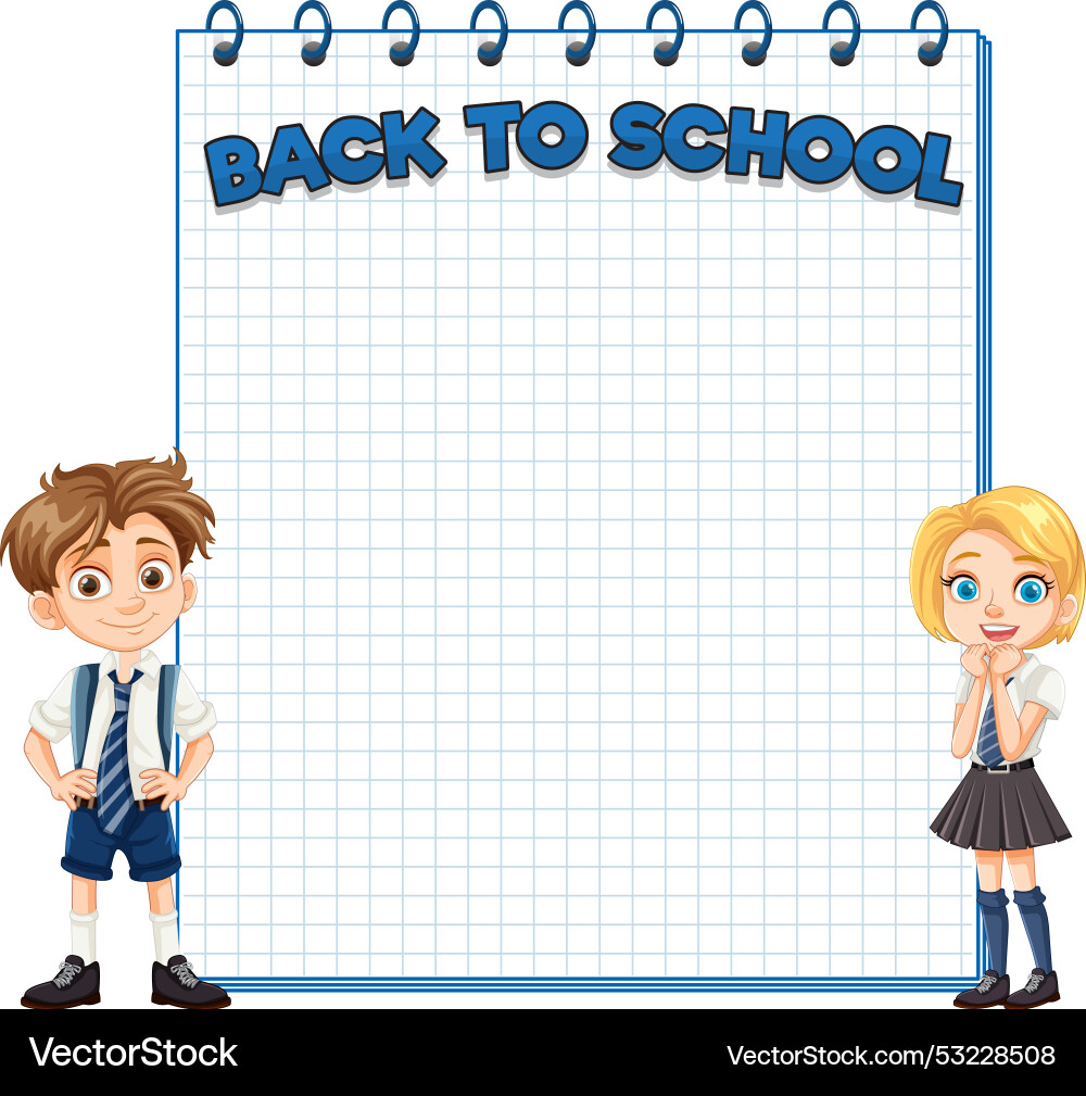 Two children on a grid notebook background Vector Image