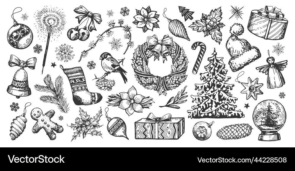 Weihnachtssketch Elemente - Festlicher Urlaub Vektorbild