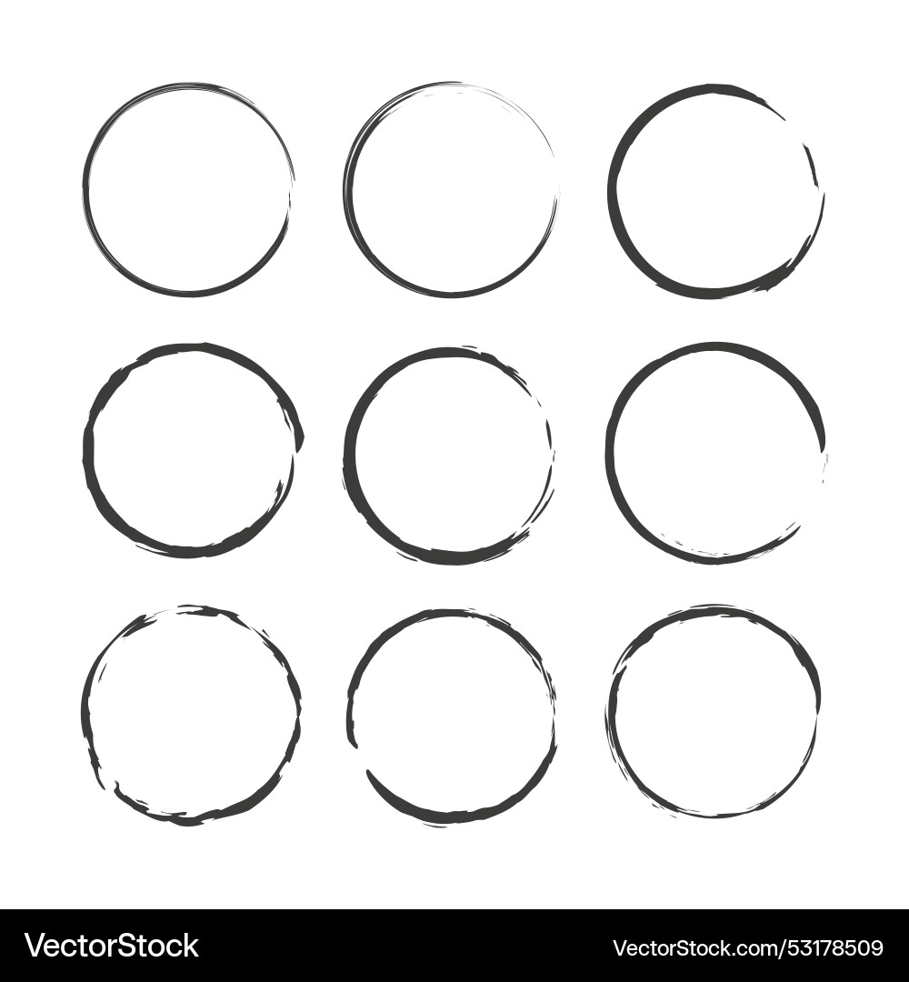 Brush circles in line art style round frame set Brush circles in line art style round frame set vector image