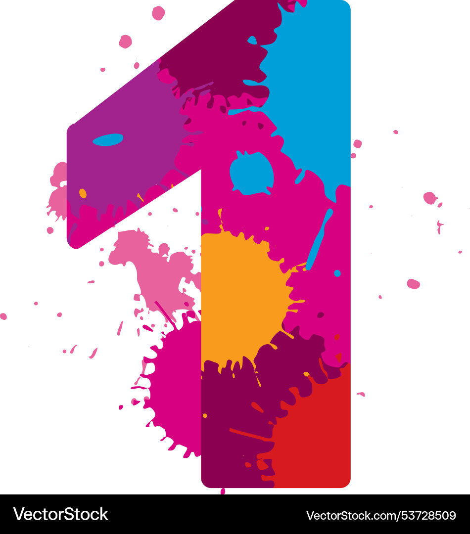 One with colorful splashes number font artistic One with colorful splashes number font artistic vector image