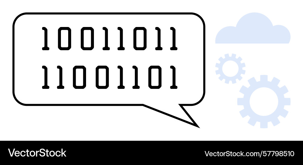 Binary code in speech bubble with cloud and gear Binary code in speech bubble with cloud and gear vector image