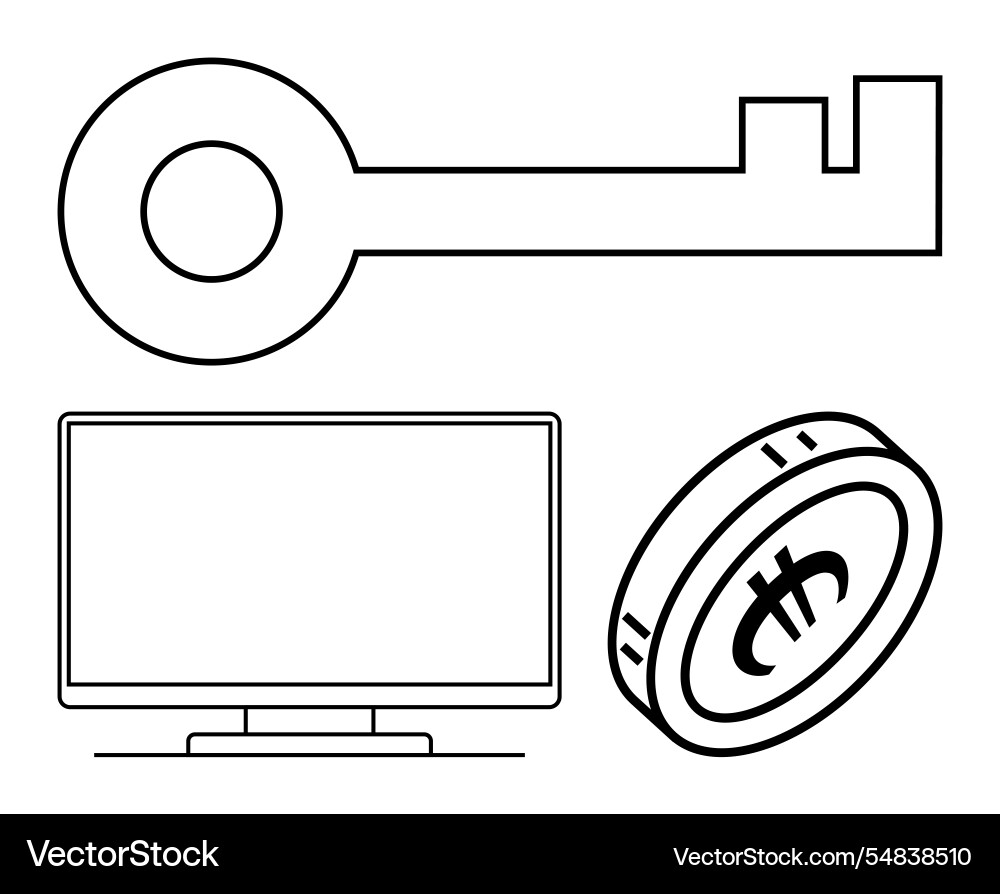 Digital security key with computer monitor Vector Image