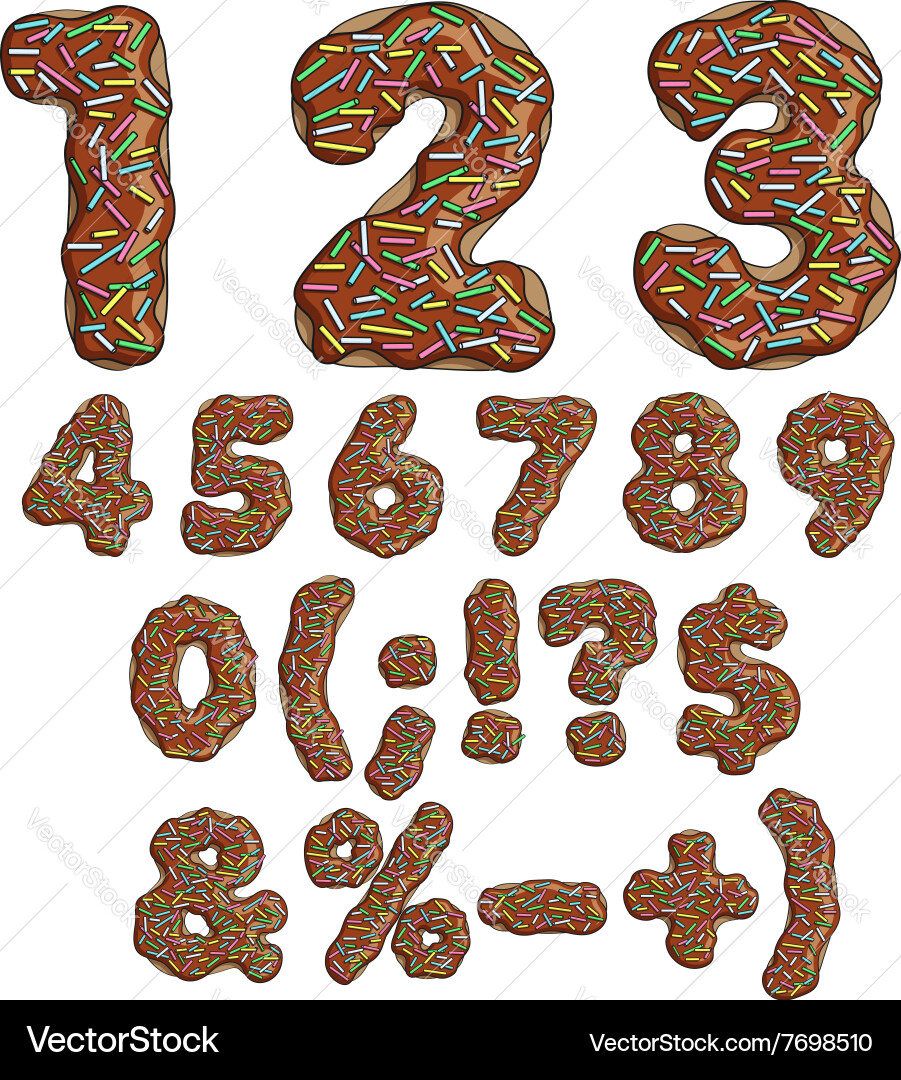 Donut font tasty typeface isolated objects vector image