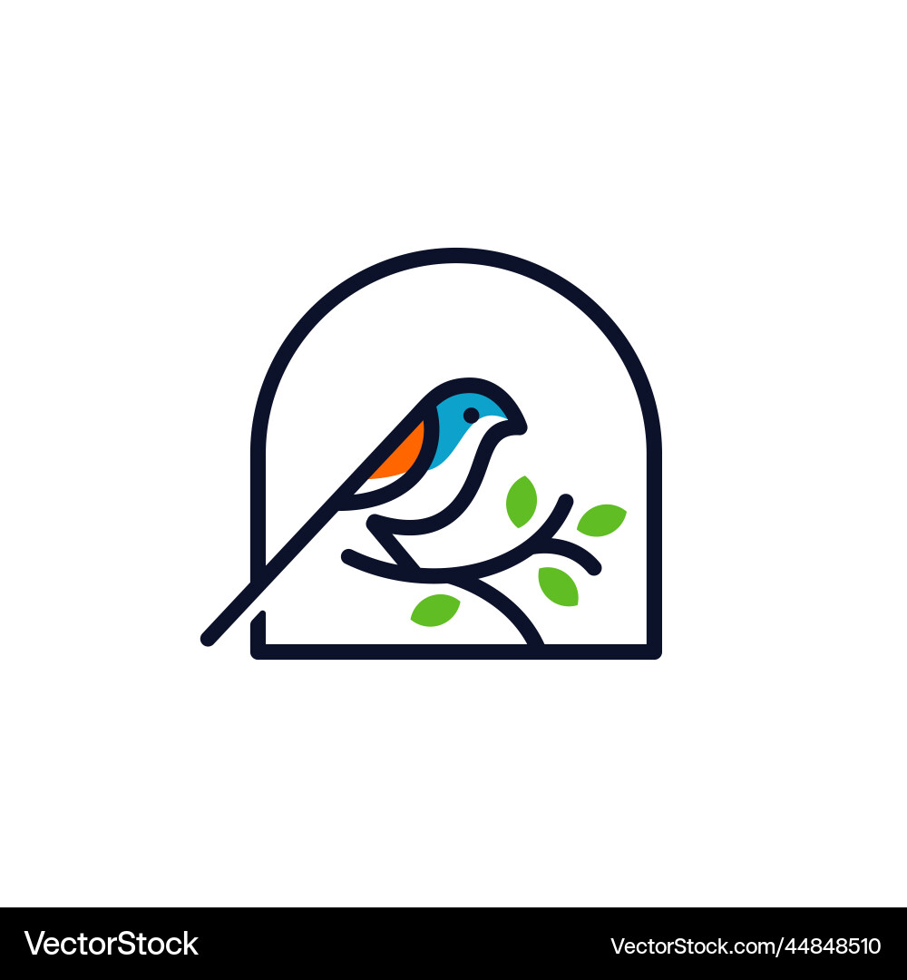 Line style logotype with a bird on branch Line style logotype with a bird on branch vector image