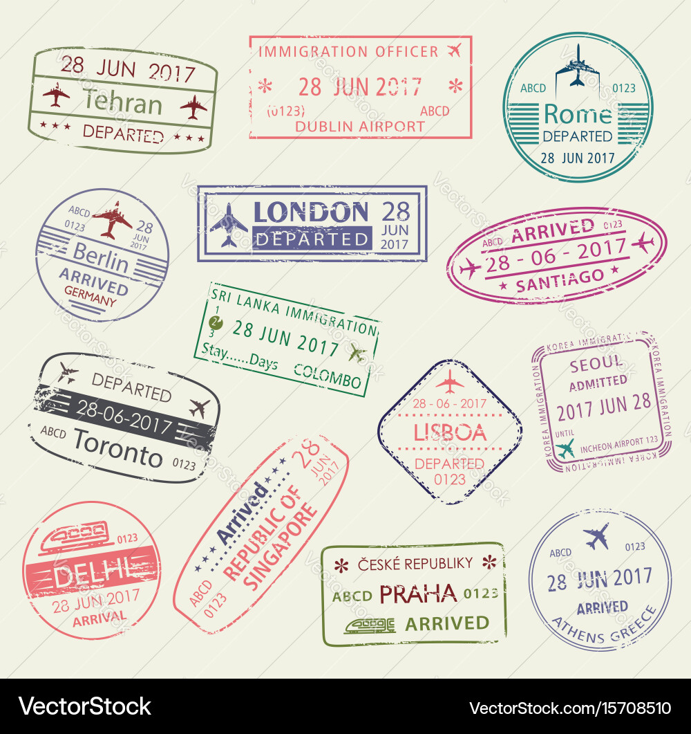 Travel Visa Stamps Set vector image