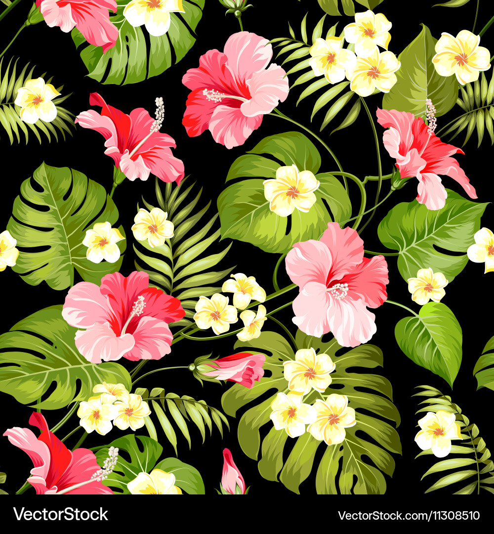 Tropical Palm & Plumeria Print vector image