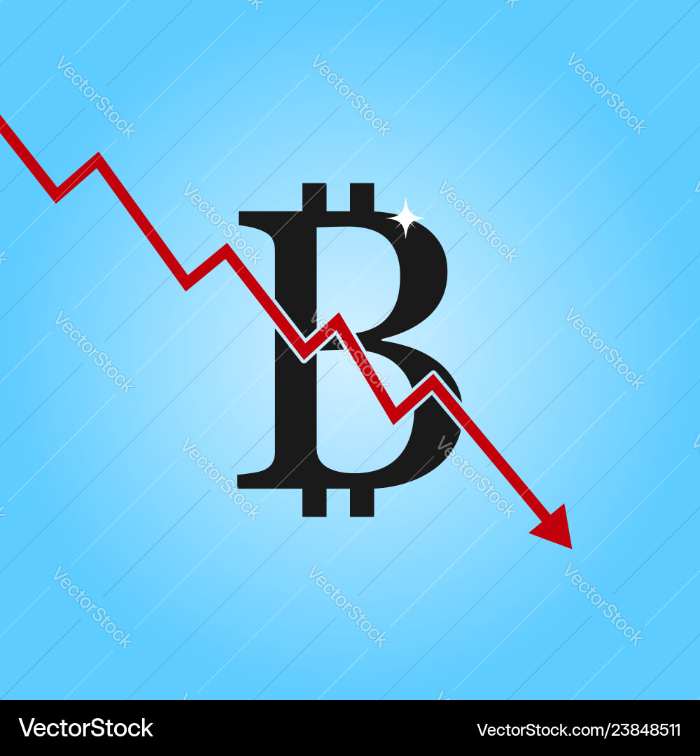 Bitcoin drop graph sign with arrow down Bitcoin drop graph sign with arrow down vector image
