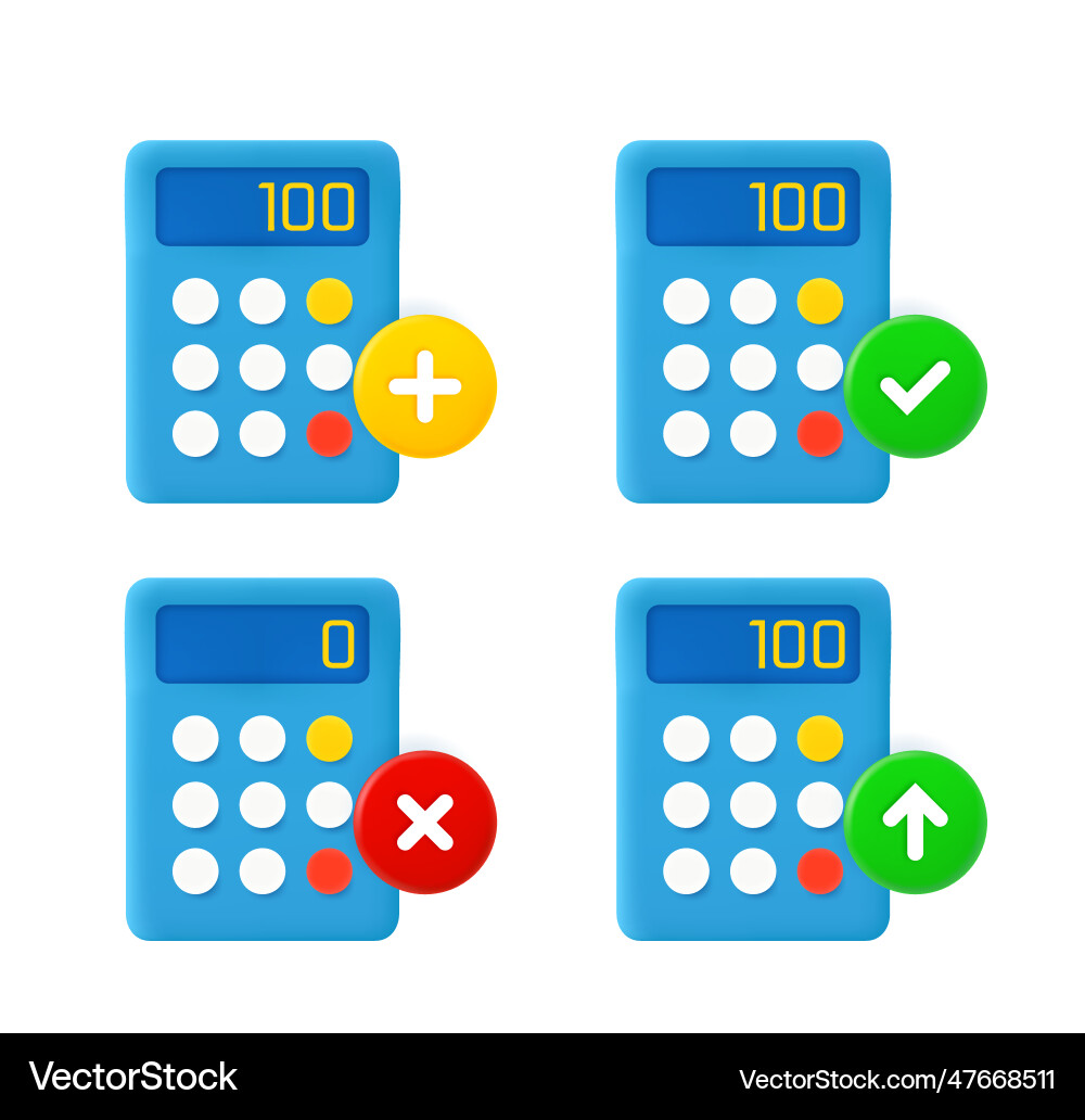 Calculator icon set with different pictograms 3d Calculator icon set with different pictograms 3d vector image