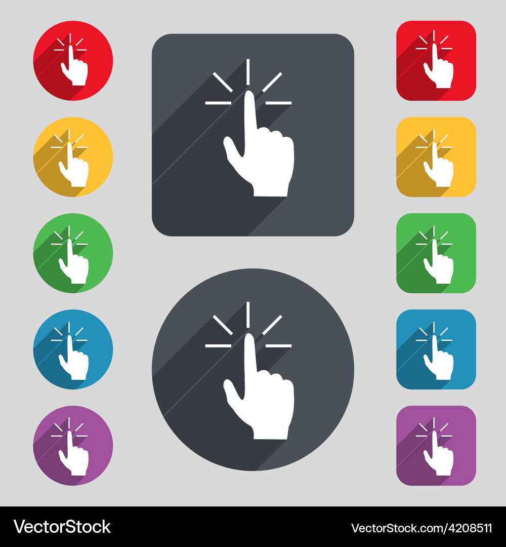 Hand Icon Set - Colored Pointer Buttons Vector Image