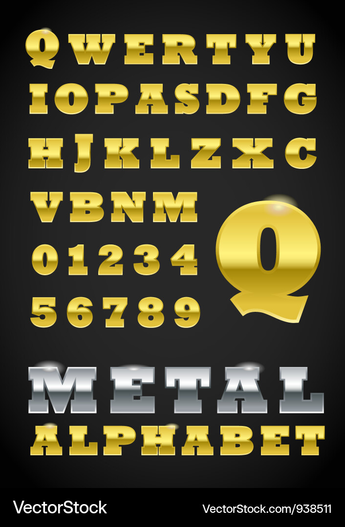 Metallic Letter and Number Set Vector Image