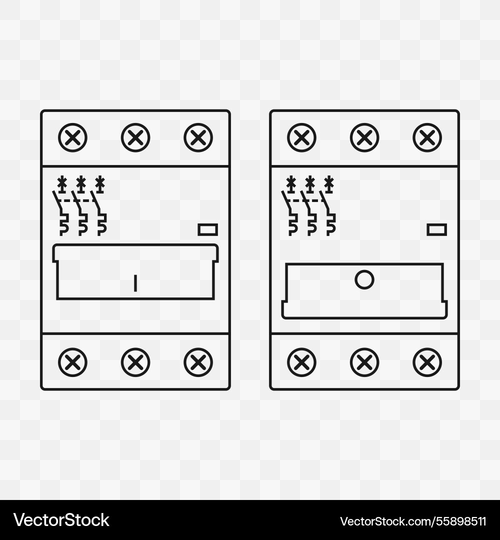 Miniature three pole circuit breaker set Miniature three pole circuit breaker set vector image