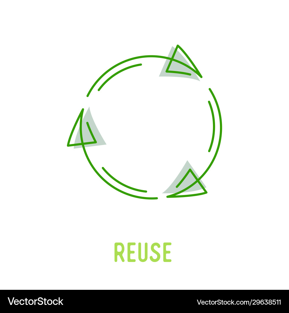 Reuse sign with green rotate arrows in linear Reuse sign with green rotate arrows in linear vector image