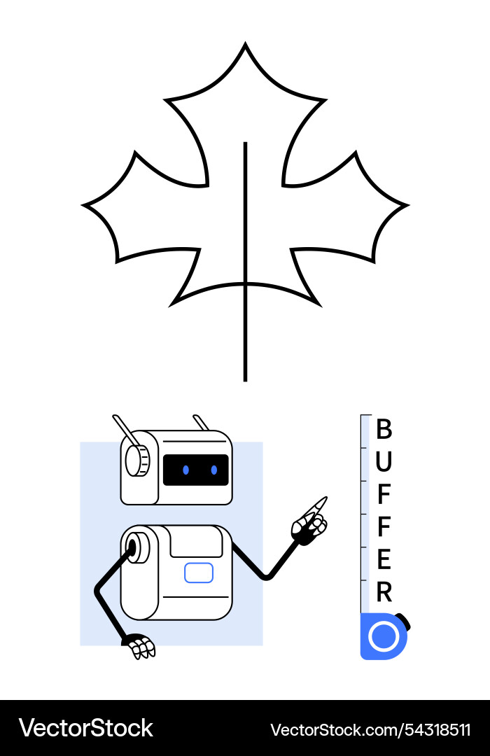 Robotic character pointing at buffer level Robotic character pointing at buffer level vector image