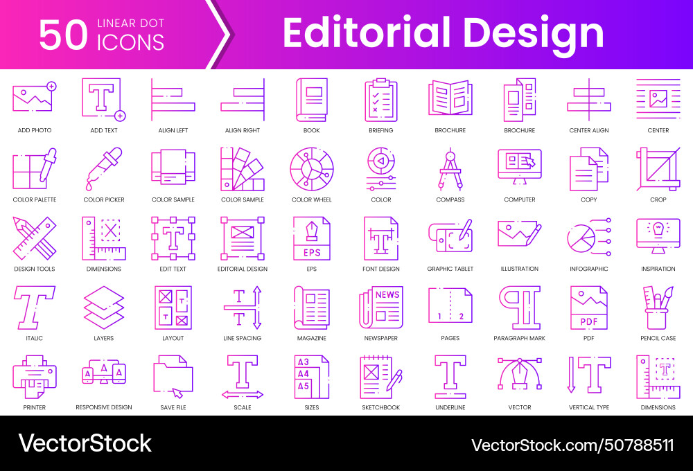 Set of editorial design icons gradient style icon Set of editorial design icons gradient style icon vector image